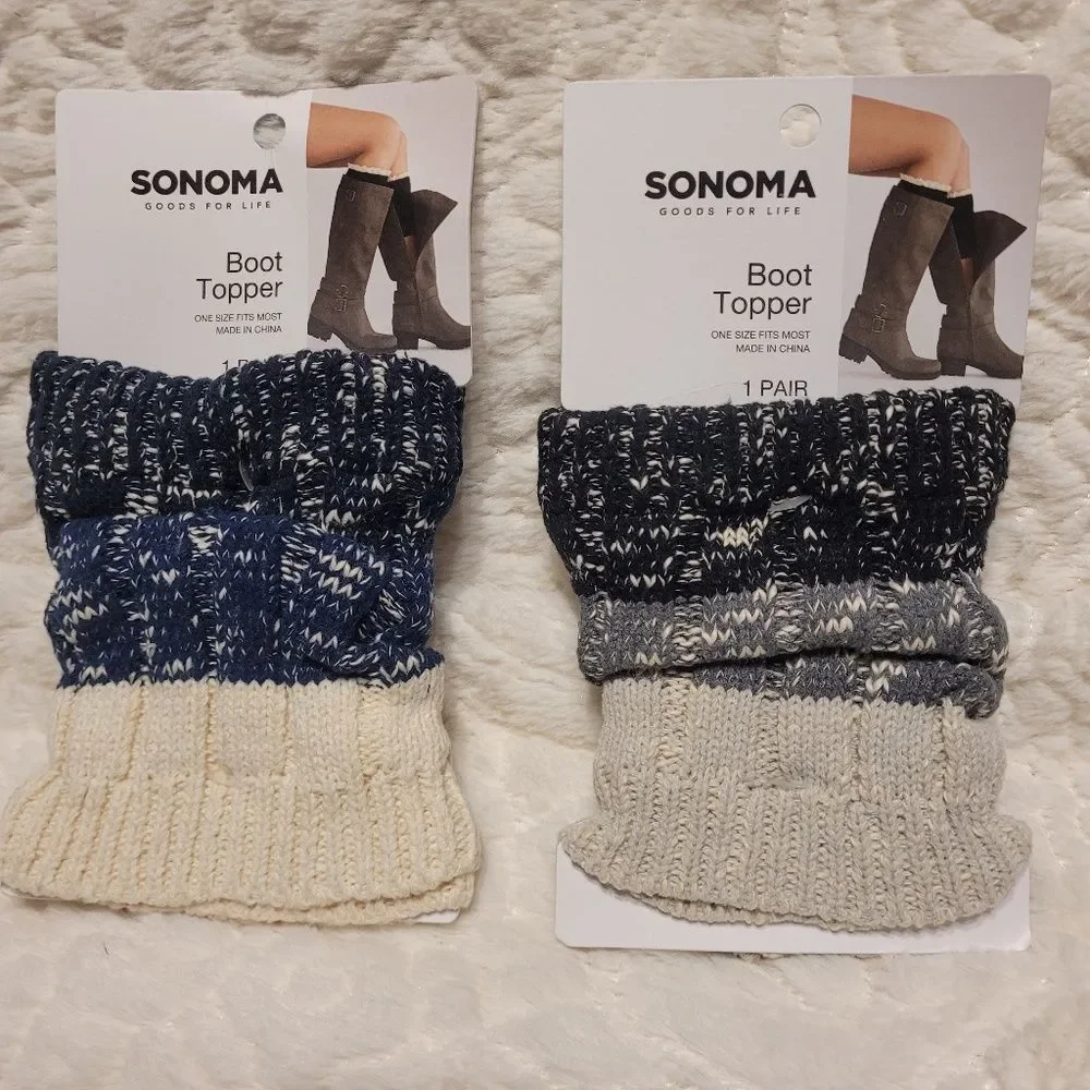 Sonoma Goods for Life Boot Toppers Ribbed Gradient Slubbed Navy Cream OSFM New